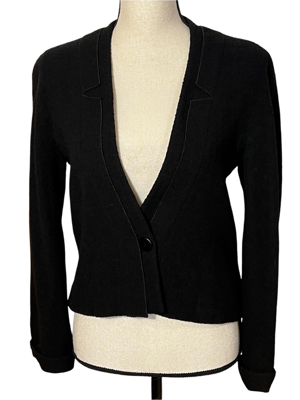 Vintage CHANEL Black Single-Button Fitted Wool Blazer/Jacket Sz-38